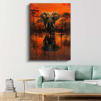 Alev Fil - Turuncu Sularda Yansımalı Yürüyüş Kanvas Tablo