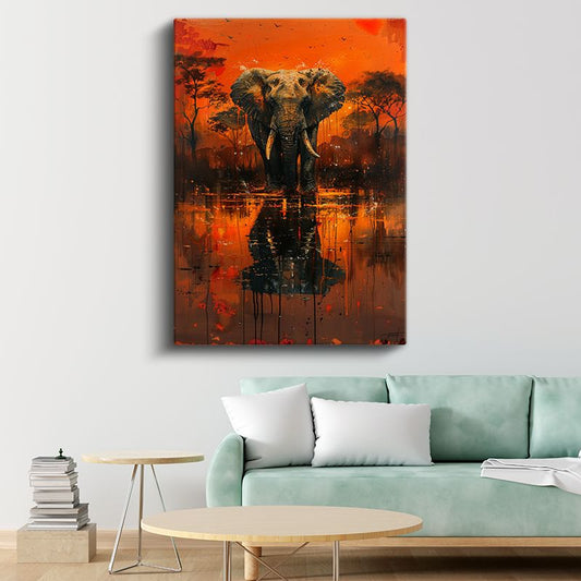 Alev Fil - Turuncu Sularda Yansımalı Yürüyüş Kanvas Tablo