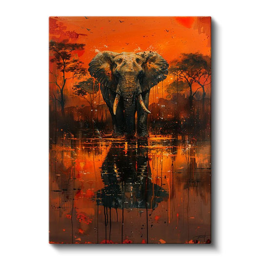 Alev Fil - Turuncu Sularda Yansımalı Yürüyüş Kanvas Tablo