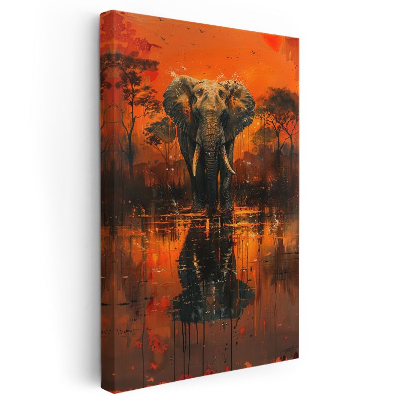 Alev Fil - Turuncu Sularda Yansımalı Yürüyüş Kanvas Tablo