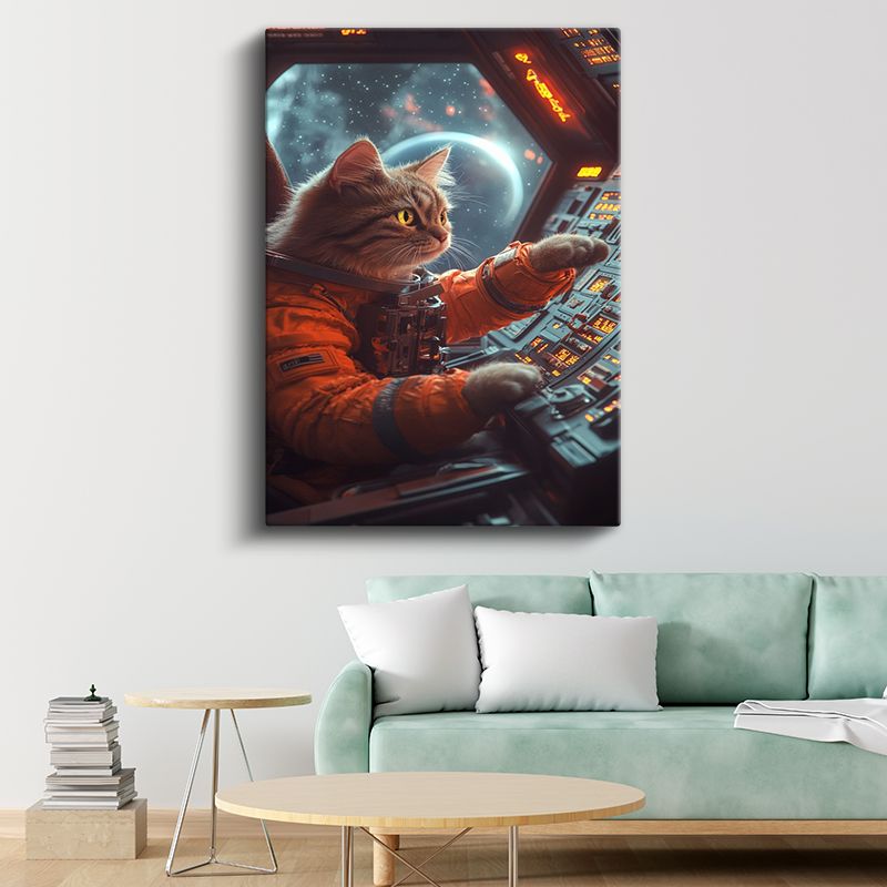 Astronot Kedi - Uzay Gemisi Kontrol Panelinde Macera Kanvas Tablo