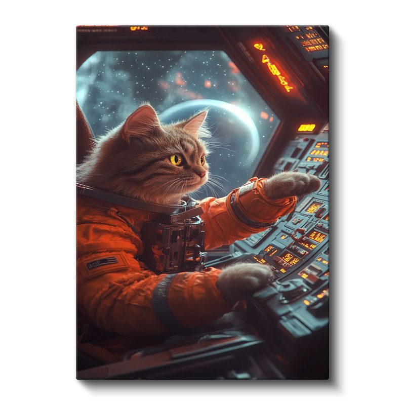 Astronot Kedi - Uzay Gemisi Kontrol Panelinde Macera Kanvas Tablo