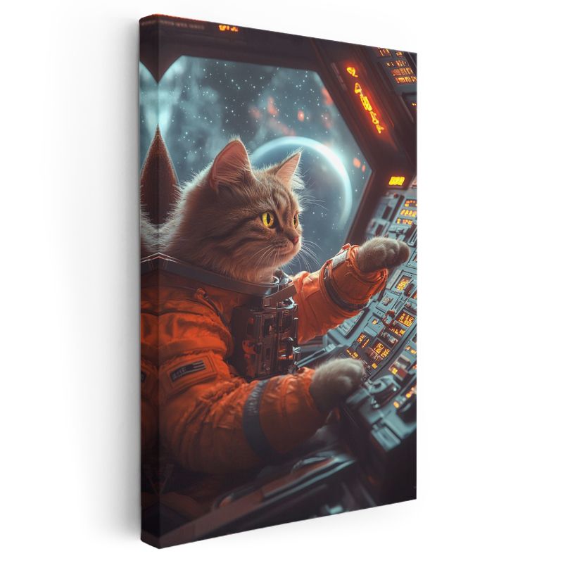 Astronot Kedi - Uzay Gemisi Kontrol Panelinde Macera Kanvas Tablo