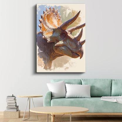 Triceratops Portresi - Prehistorik Dönemin Heybetli Boynuzlu Dinozoru Kanvas Tablo