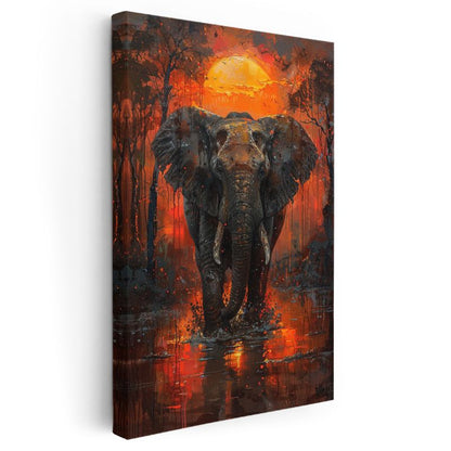 Alev Tonlarında Fil - Heybetli Afrika Kralının Dramatik Portresi Kanvas Tablo