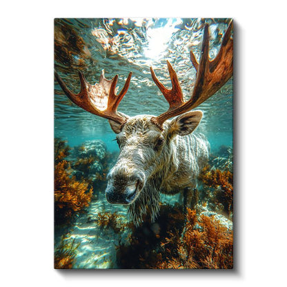 Su Altı Geyiği - Mercan Resiflerinde Yüzen Efsanevi Geyik Kanvas Tablo