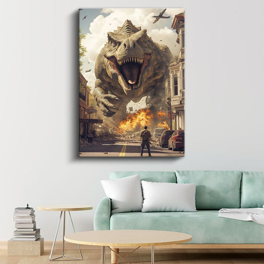 Şehir İstilacısı T-Rex - Tarih Öncesi Devin Korkunç Kükreyişi Kanvas Tablo