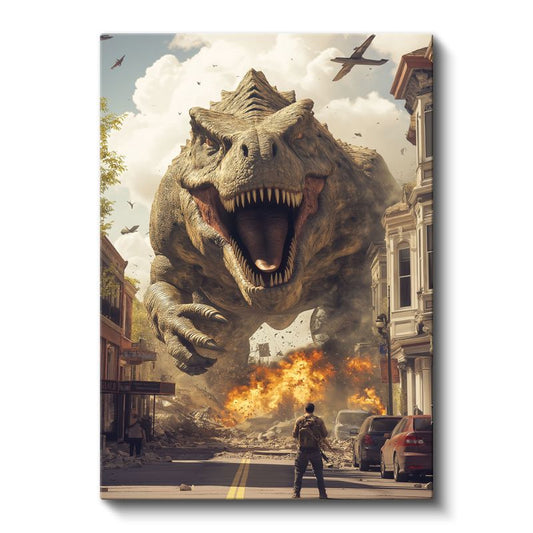 Şehir İstilacısı T-Rex - Tarih Öncesi Devin Korkunç Kükreyişi Kanvas Tablo