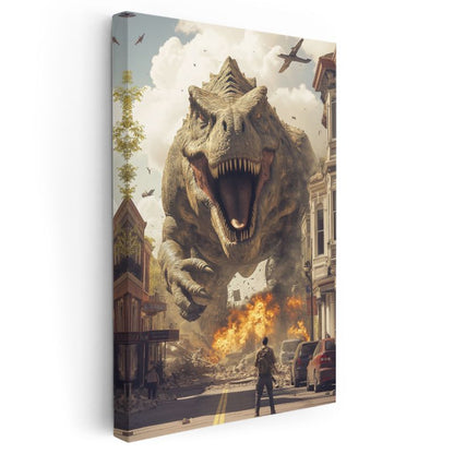 Şehir İstilacısı T-Rex - Tarih Öncesi Devin Korkunç Kükreyişi Kanvas Tablo