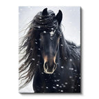 Dikey Kanvas Tablo Kış Temalı Yeleli At Tablosu Ev Ofis Duvar Dekoru