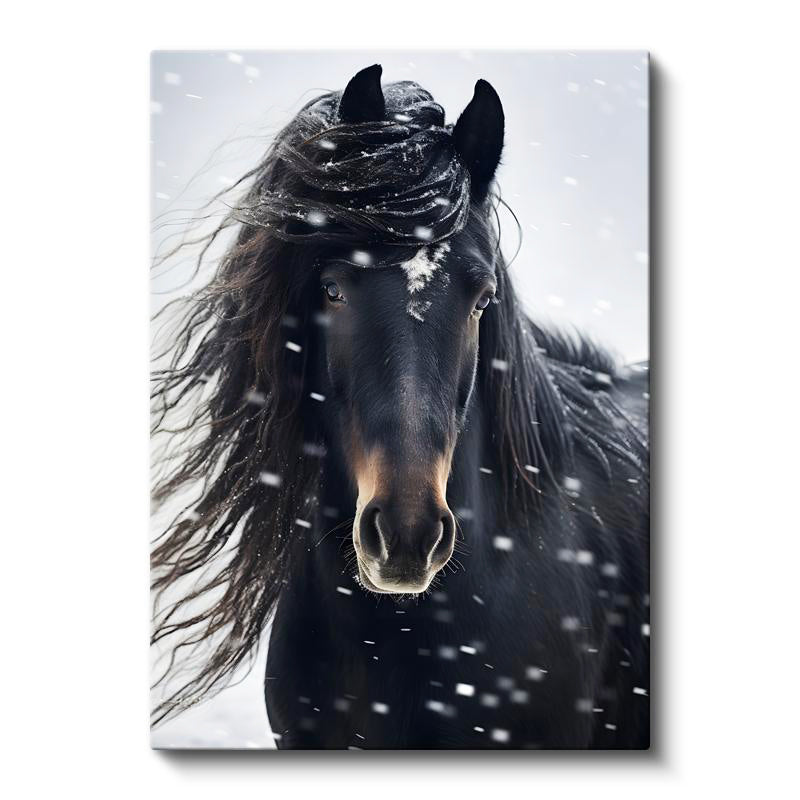 Dikey Kanvas Tablo Kış Temalı Yeleli At Tablosu Ev Ofis Duvar Dekoru