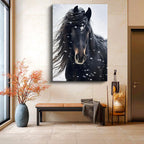 Dikey Kanvas Tablo Kış Temalı Yeleli At Tablosu Ev Ofis Duvar Dekoru