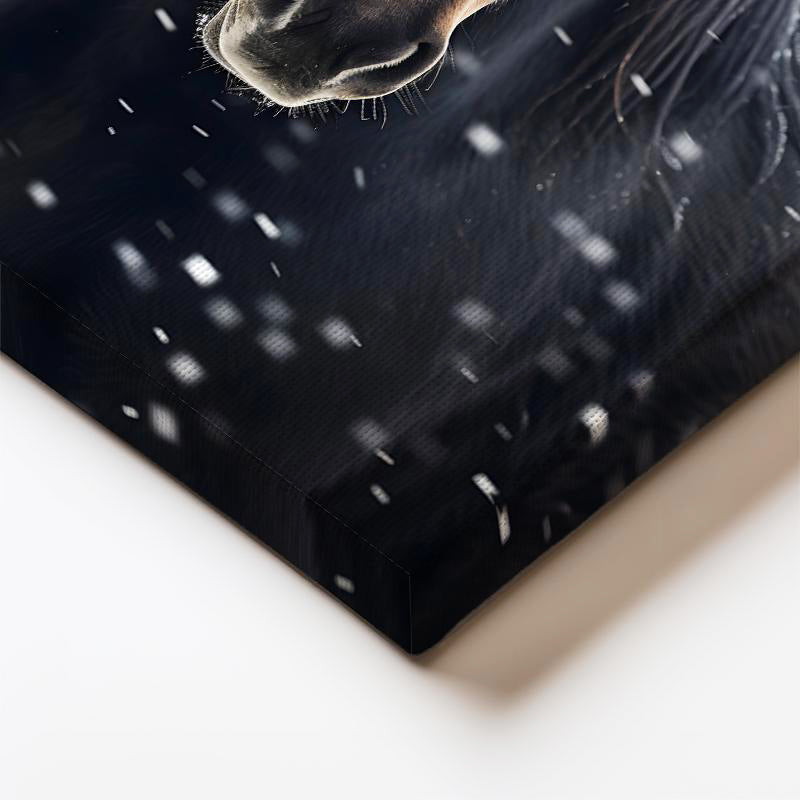 Dikey Kanvas Tablo Kış Temalı Yeleli At Tablosu Ev Ofis Duvar Dekoru