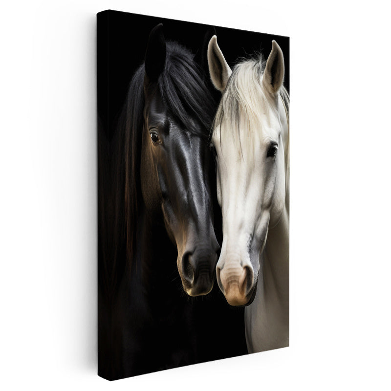 Dikey Kanvas Tablo Zıt Tonlu İkili At Tablosu Ev Ofis Duvar Dekoru