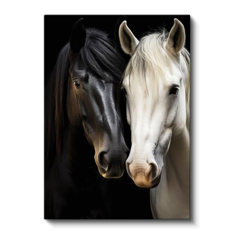 Dikey Kanvas Tablo Zıt Tonlu İkili At Tablosu Ev Ofis Duvar Dekoru