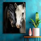 Dikey Kanvas Tablo Zıt Tonlu İkili At Tablosu Ev Ofis Duvar Dekoru