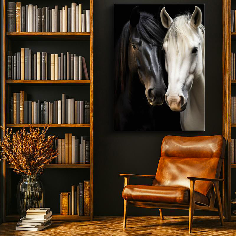Dikey Kanvas Tablo Zıt Tonlu İkili At Tablosu Ev Ofis Duvar Dekoru