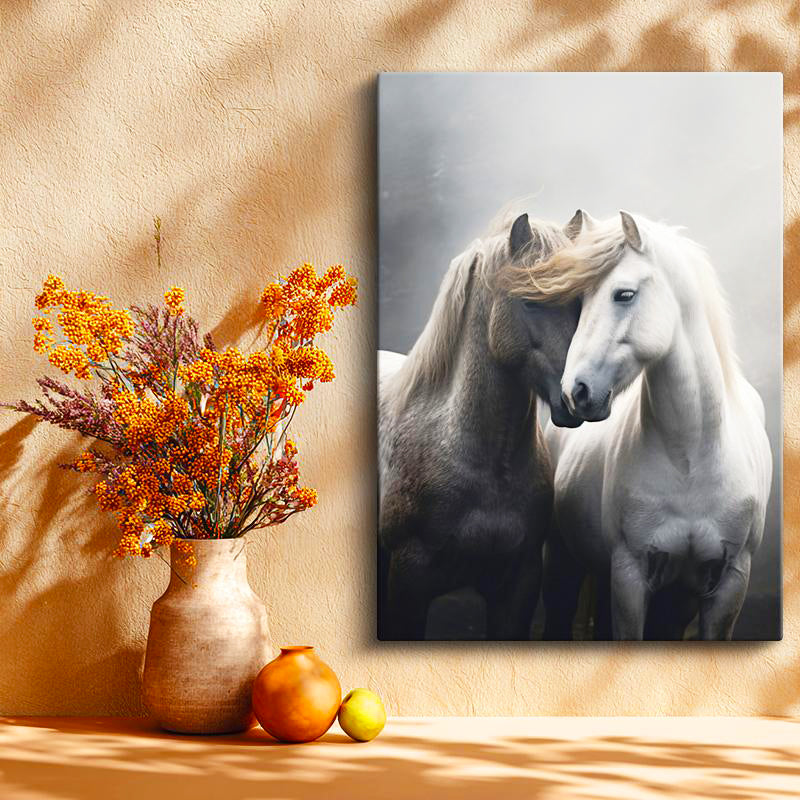 Dikey Kanvas Tablo Duygusal Temalı İkili At Tablosu Ev Ofis Duvar Dekoru