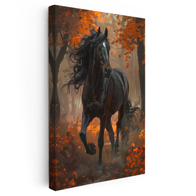 Dikey Kanvas Tablo Sonbahar Temalı At Tablosu Ev Ofis Duvar Dekoru