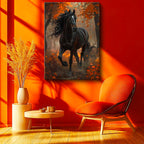 Dikey Kanvas Tablo Sonbahar Temalı At Tablosu Ev Ofis Duvar Dekoru