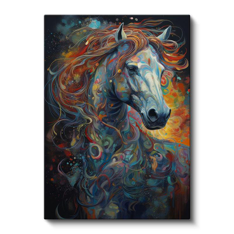 Dikey Kanvas Tablo Soyut Renk Geçişli At Tablosu Ev Ofis Duvar Dekoru