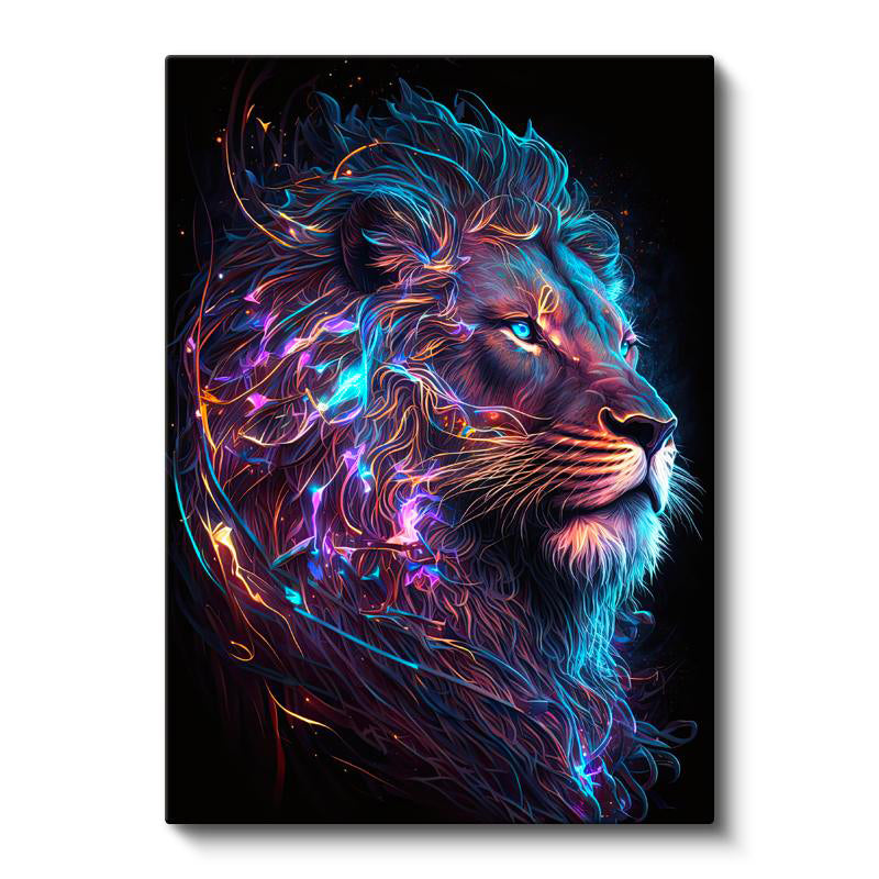 Dikey Kanvas Tablo Neon Çizgisel Aslan Tablosu Ev Ofis Duvar Dekoru