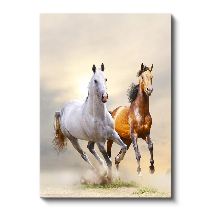 Dikey Kanvas Tablo Özgür Ruhlu İkili At Tablosu Ev Ofis Duvar Dekoru