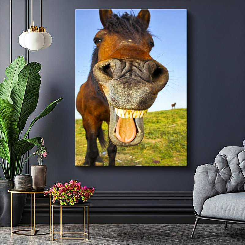 Dikey Kanvas Tablo Balık Gözü Efektli At Tablosu Ev Ofis Duvar Dekoru