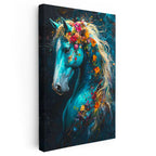 Dikey Kanvas Tablo Çiçekli Yele At Portresi At Tablosu Ev Ofis Duvar Dekoru