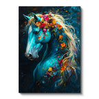 Dikey Kanvas Tablo Çiçekli Yele At Portresi At Tablosu Ev Ofis Duvar Dekoru