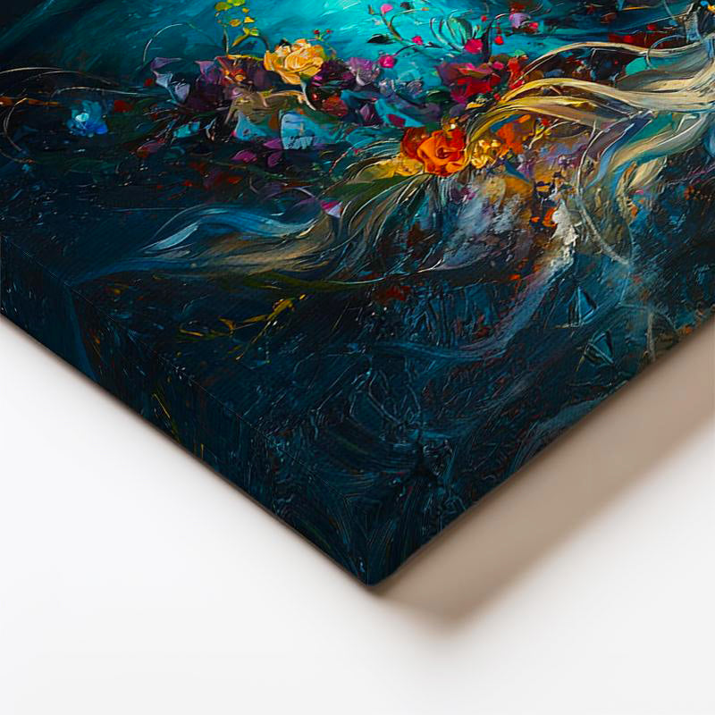 Dikey Kanvas Tablo Çiçekli Yele At Portresi At Tablosu Ev Ofis Duvar Dekoru