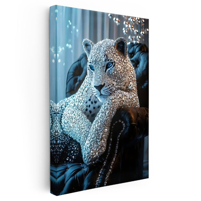 Dikey Kanvas Tablo Kristal Doku Görünümlü Leopar Tablosu Ev Ofis Duvar Dekoru