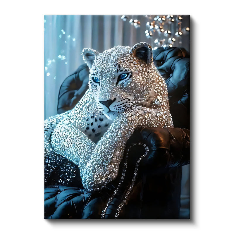 Dikey Kanvas Tablo Kristal Doku Görünümlü Leopar Tablosu Ev Ofis Duvar Dekoru