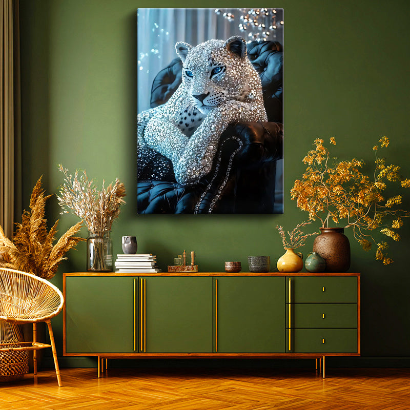 Dikey Kanvas Tablo Kristal Doku Görünümlü Leopar Tablosu Ev Ofis Duvar Dekoru