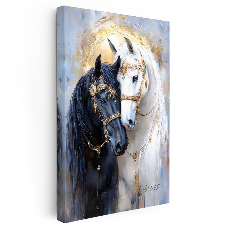 Dikey Kanvas Tablo İşlemeli Takı At Tablosu Ev Ofis Duvar Dekoru