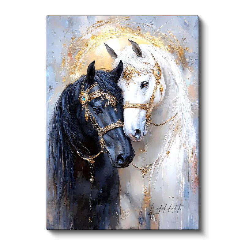 Dikey Kanvas Tablo İşlemeli Takı At Tablosu Ev Ofis Duvar Dekoru