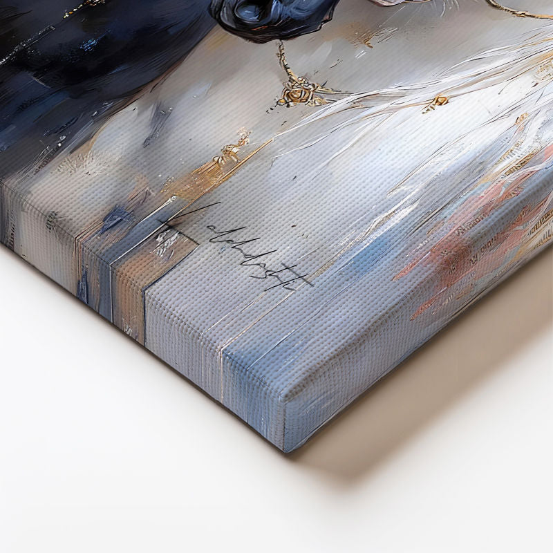 Dikey Kanvas Tablo İşlemeli Takı At Tablosu Ev Ofis Duvar Dekoru