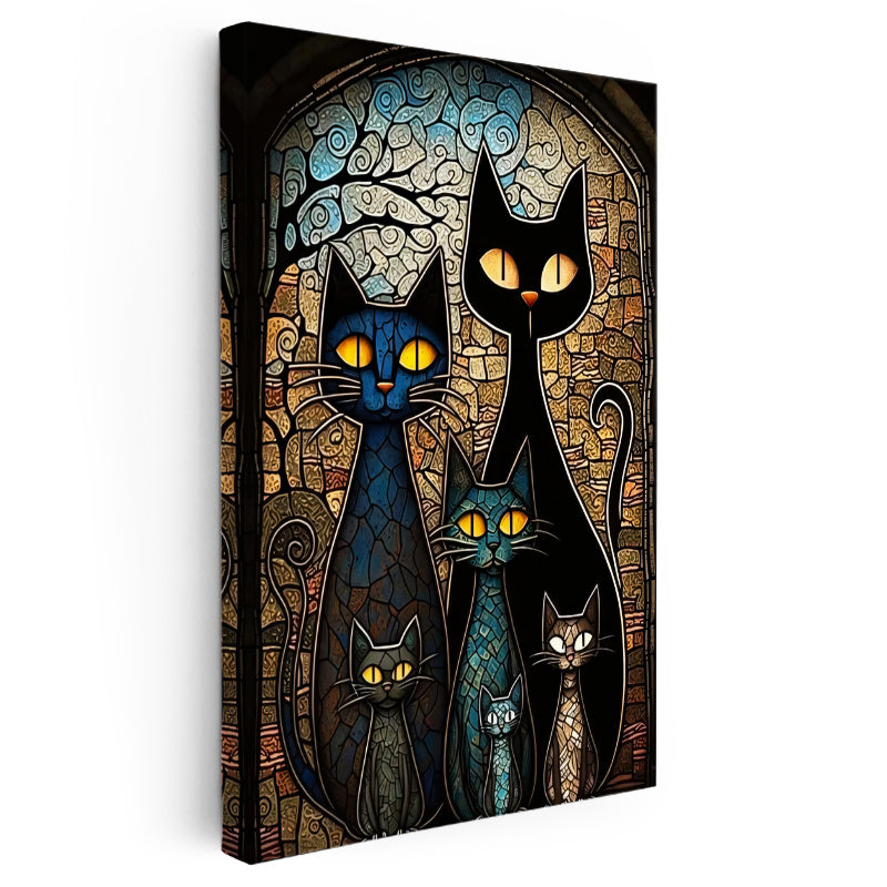 Dikey Kanvas Tablo Modern Mozaik Kedi Tablosu Ev Ofis Duvar Dekoru