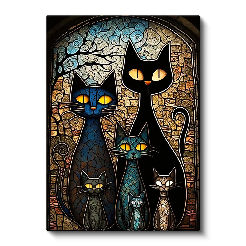 Dikey Kanvas Tablo Modern Mozaik Kedi Tablosu Ev Ofis Duvar Dekoru