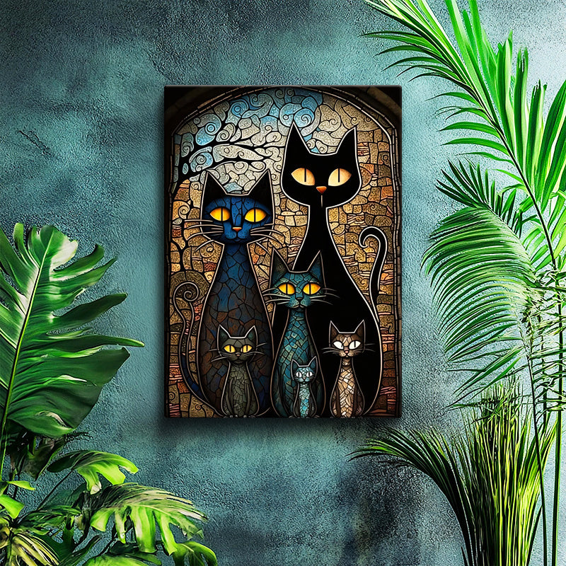 Dikey Kanvas Tablo Modern Mozaik Kedi Tablosu Ev Ofis Duvar Dekoru