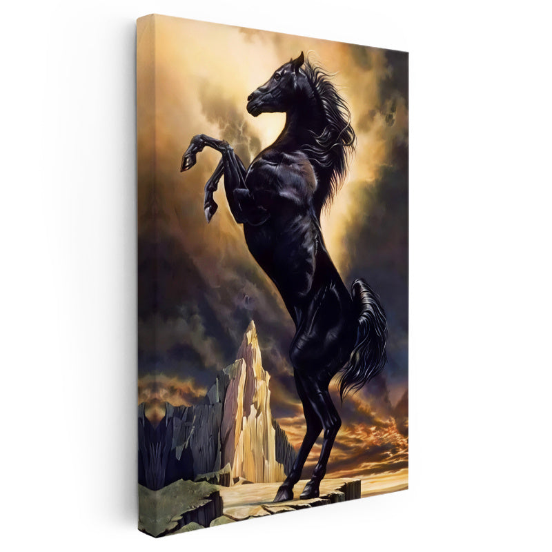 Dikey Kanvas Tablo Görkemli Duruş At Tablosu Ev Ofis Duvar Dekoru