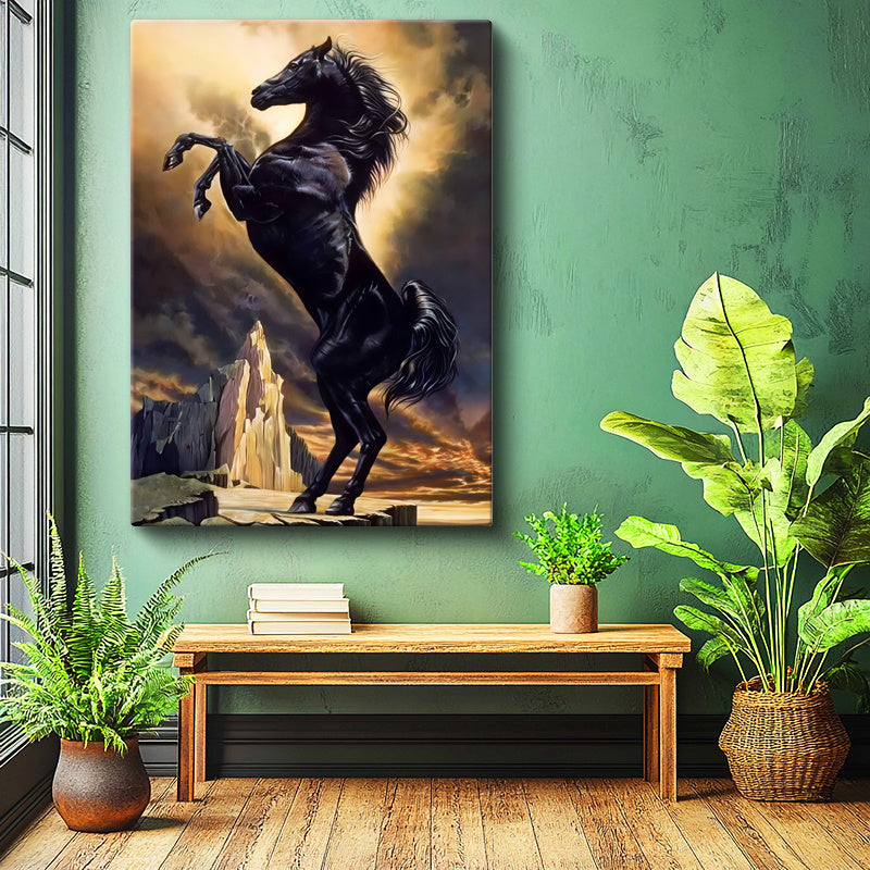Dikey Kanvas Tablo Görkemli Duruş At Tablosu Ev Ofis Duvar Dekoru