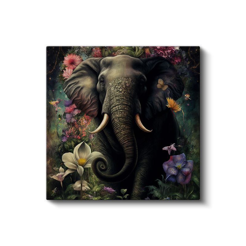 Çiçekler Arasında Fil - Zarif Devlerin Büyülü Portresi Kanvas Tablo