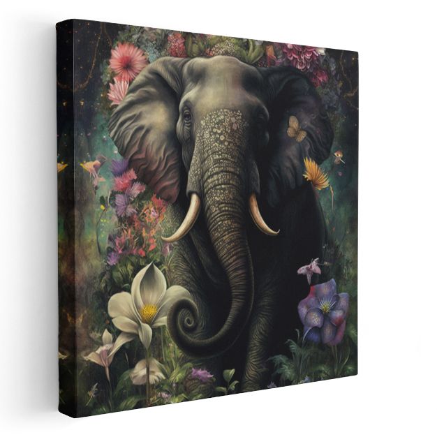 Çiçekler Arasında Fil - Zarif Devlerin Büyülü Portresi Kanvas Tablo