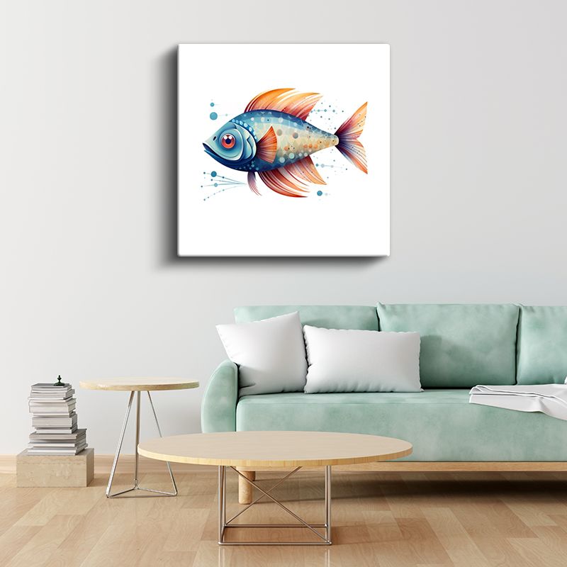 Mavi Balık Portresi - Minimalist Tarzda Okyanus Mücevheri Kanvas Tablo