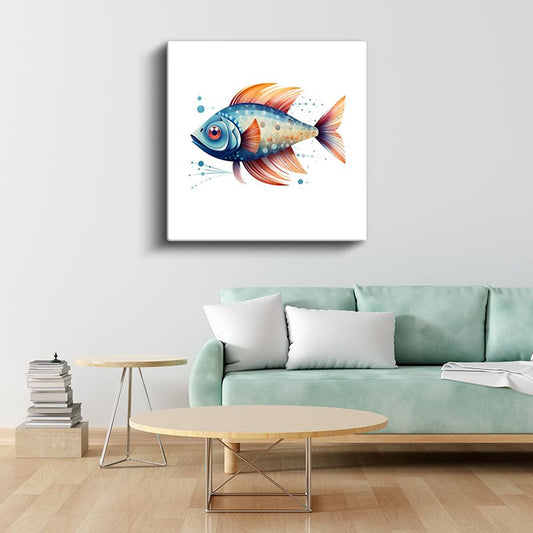 Mavi Balık Portresi - Minimalist Tarzda Okyanus Mücevheri Kanvas Tablo