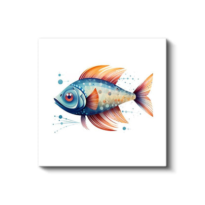 Mavi Balık Portresi - Minimalist Tarzda Okyanus Mücevheri Kanvas Tablo