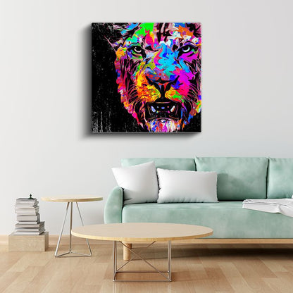 Neon Aslan - Modern Sanatın Orman Kralı Kanvas Tablo