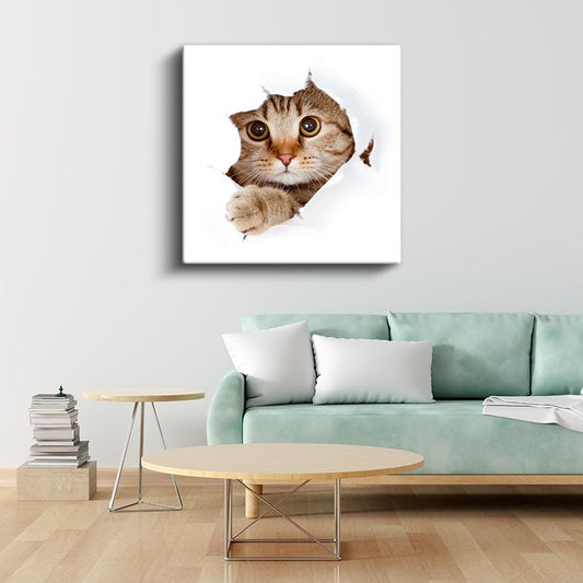 Meraklı Kedi - Kağıttan Bakan Sevimli Dostumuz Kanvas Tablo