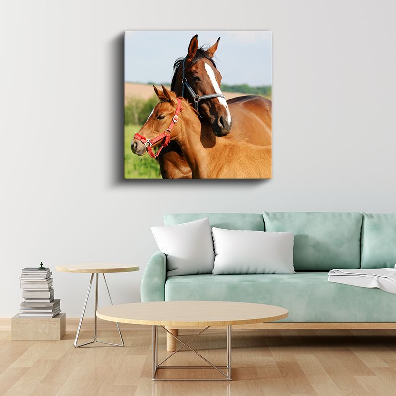 Anne ve Yavru At - Çayırların Sevgi Dolu İkilisi Kanvas Tablo